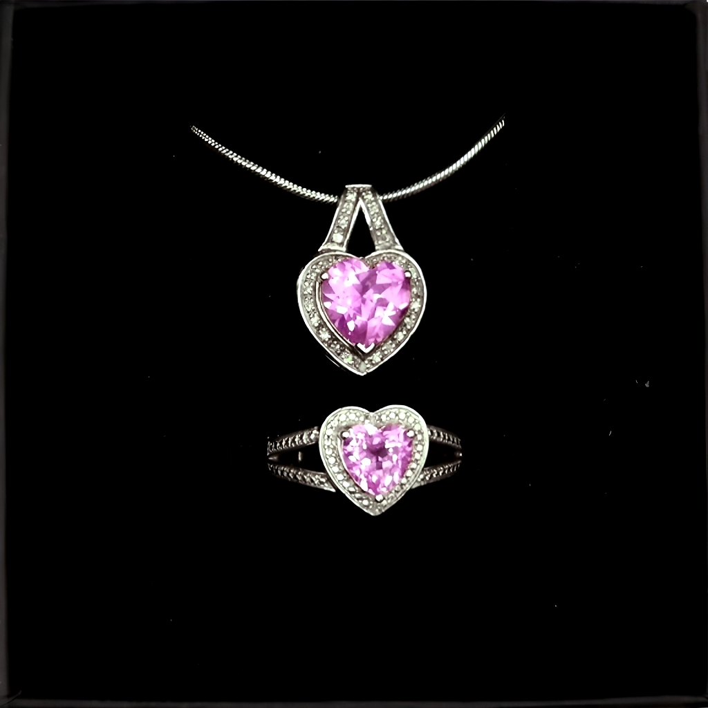 Helzberg Diamonds Necklace And Ring Set Sapphire Pink Natural Diamonds 382$